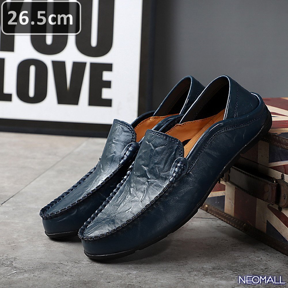 人気商品 ☆ メンズ ビジネス 牛皮 シューズ ネイビー サイズ 26.5cm 革靴 靴 カジュアル 屈曲性 通勤 軽量 【624】拍卖