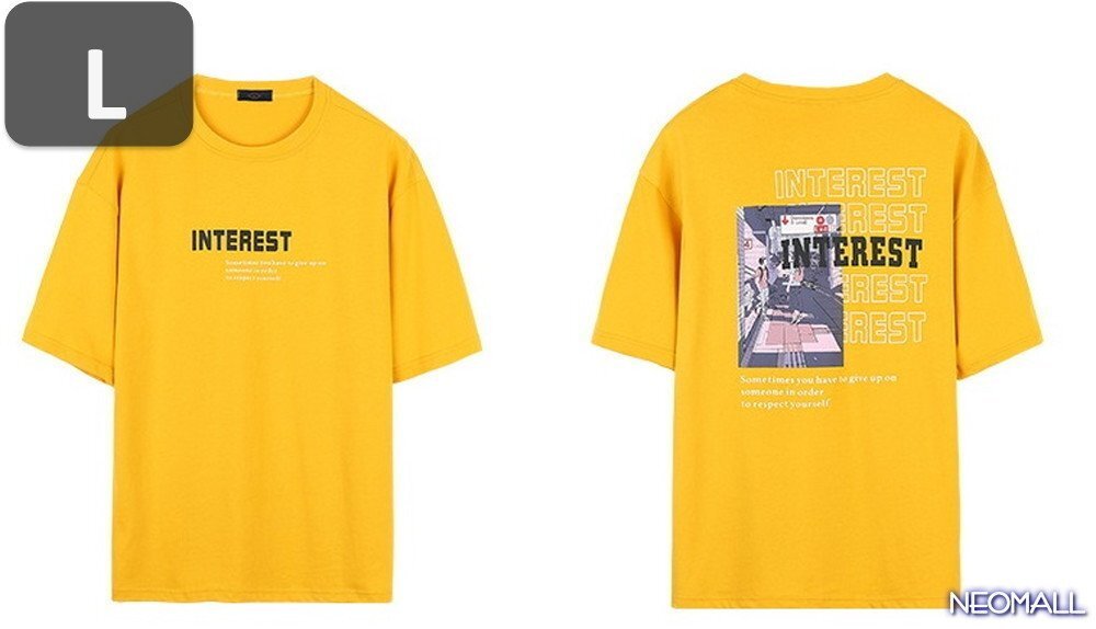 人気商品 ☆ 丸首 半袖 Tシャツ【469】 イエロー Lサイズ トップス シャツ シンプル イラスト デザイン 春夏拍卖