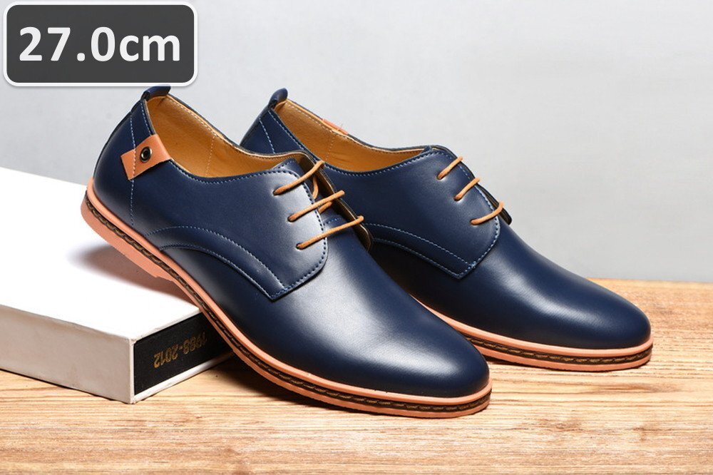 人気商品 ☆ メンズ ビジネス レザー シューズ ネイビー サイズ 27.0cm 革靴 靴 カジュアル 屈曲性 通勤 軽量 仕事 【610】拍卖