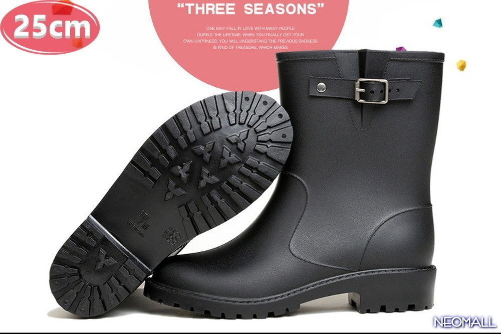 雨対策に☆ レディース お洒落な レインブーツ【494】 25.0cm ブラック レインシューズ 雨靴 梅雨対策 防滑 防水 雨 雪 晴れ兼用拍卖