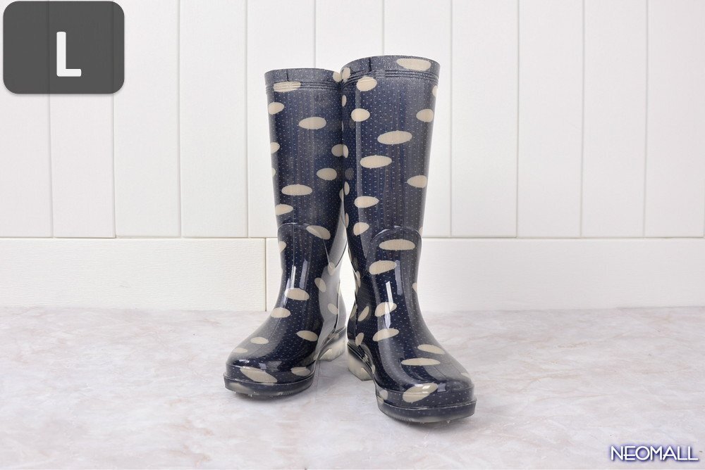 雨対策☆ レインブーツ【502】 Lサイズ7 ブラック 水玉大 防水 レインシューズ レディース 雨靴 長靴 梅雨対策 防滑 防水 雨 雪 晴れ兼用拍卖