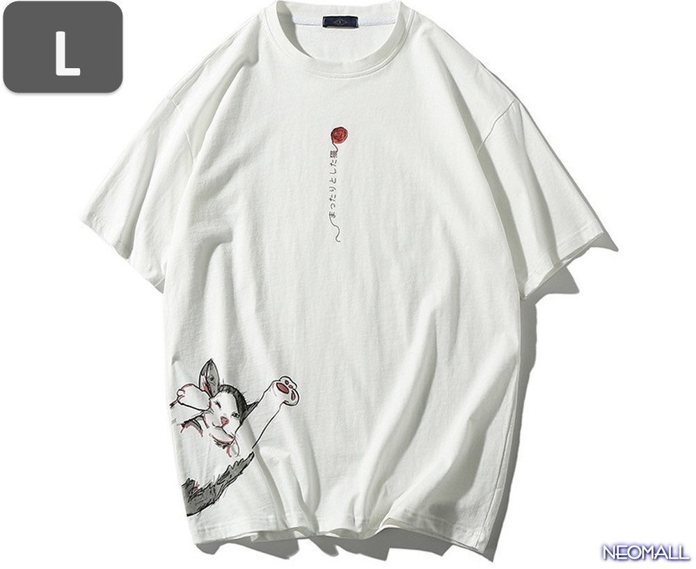 人気商品 ☆ 丸首 半袖 Tシャツ【466】 ホワイト Lサイズ トップス シャツ シンプル イラスト デザイン 春夏拍卖