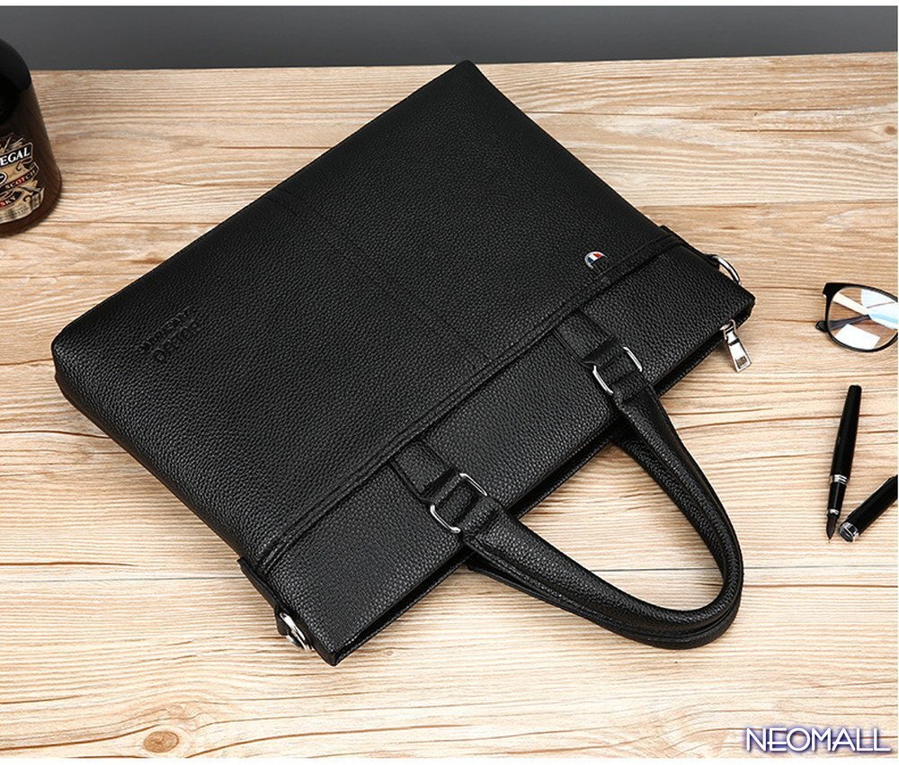 人気☆ 新品 メンズ 高級PUレザー ビジネスバッグ【607】ブラック ブリーフケース ショルダー スクエア 横型 大人気 質感◎拍卖