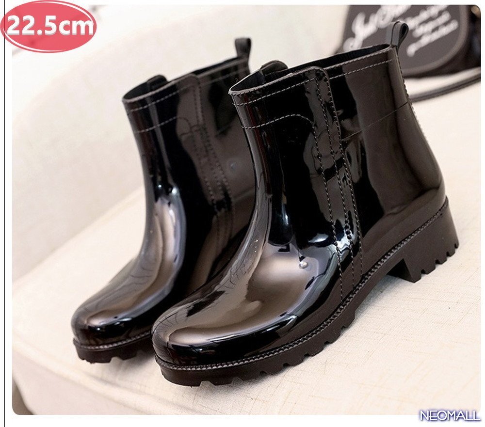 雨対策に☆ レディース お洒落な レインブーツ【492】 22.5cm ブラック レインシューズ 雨靴 梅雨対策 防滑 防水 雨 雪 晴れ兼用拍卖