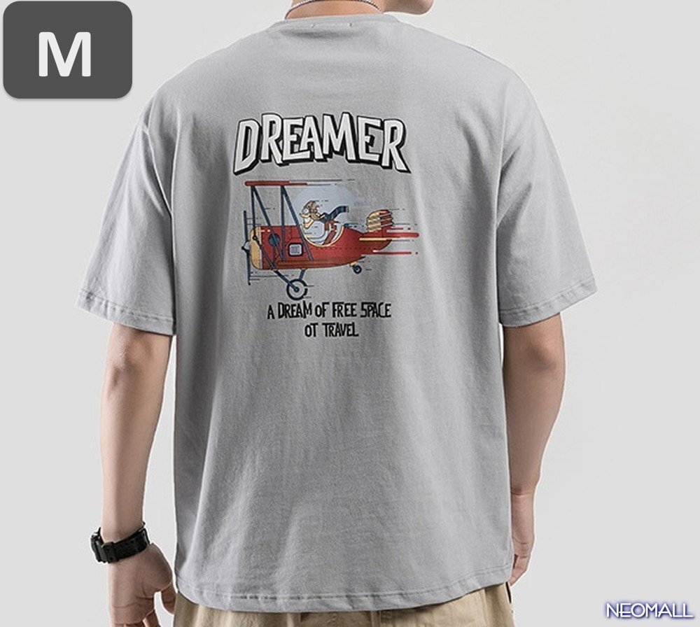 人気商品 ☆ 丸首 半袖 Tシャツ【468】 グレー Mサイズ トップス シャツ シンプル イラスト デザイン 春夏拍卖