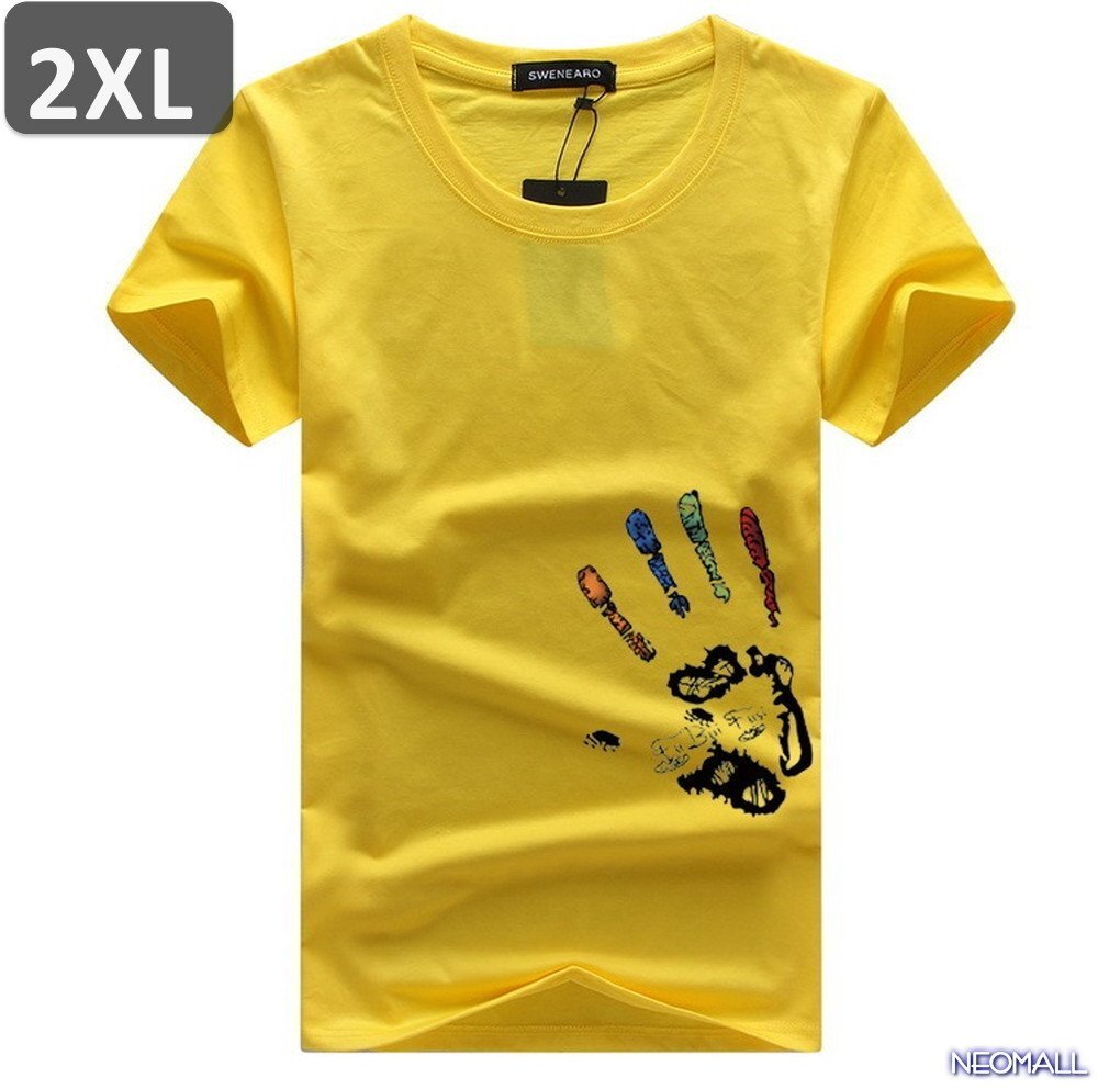 夏の定番 ☆ 丸首 半袖 Tシャツ【457】 イエロー 2XLサイズ トップス シャツ シンプル イラスト デザイン 春夏拍卖