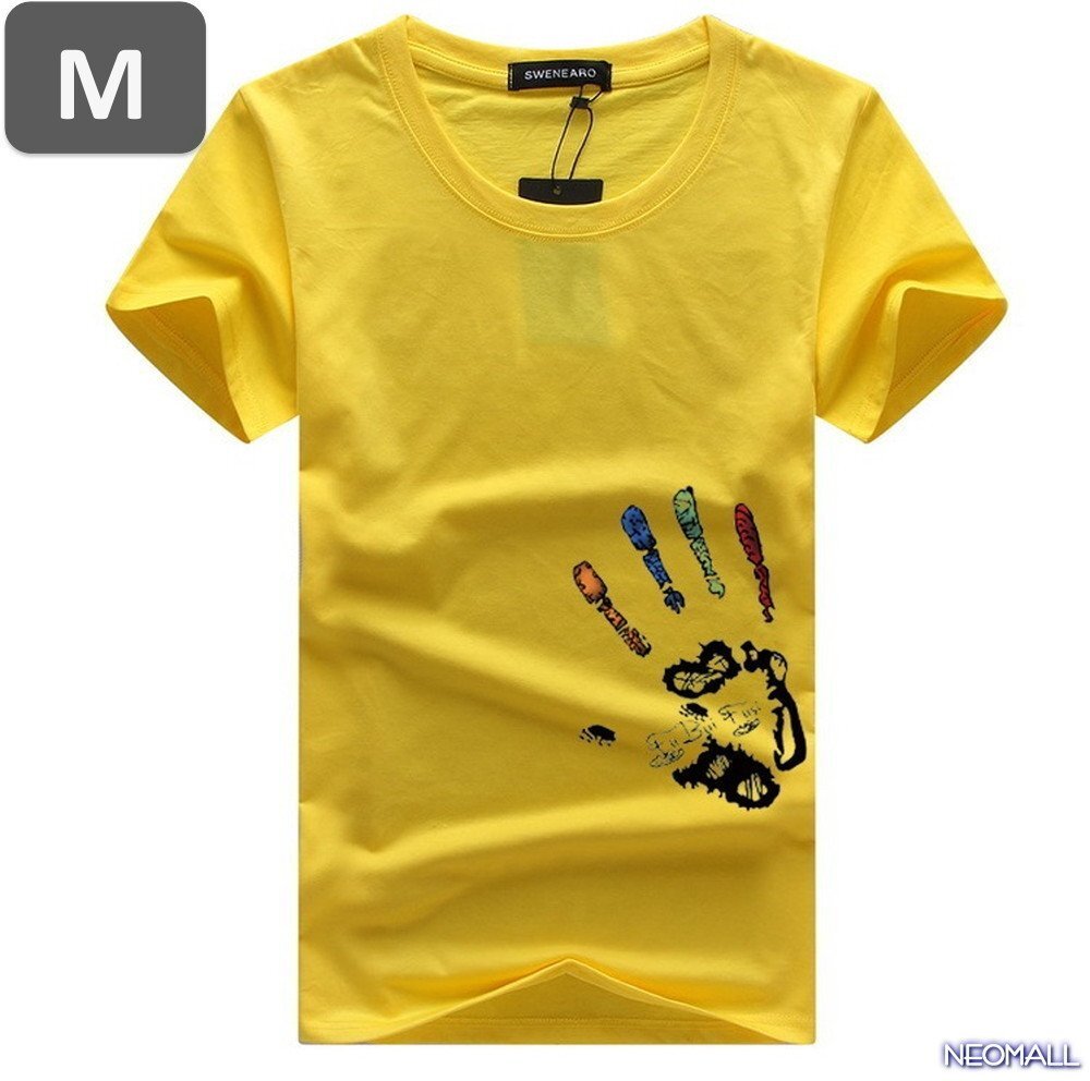 夏の定番 ☆ 丸首 半袖 Tシャツ【457】 イエロー Mサイズ トップス シャツ シンプル イラスト デザイン 春夏拍卖