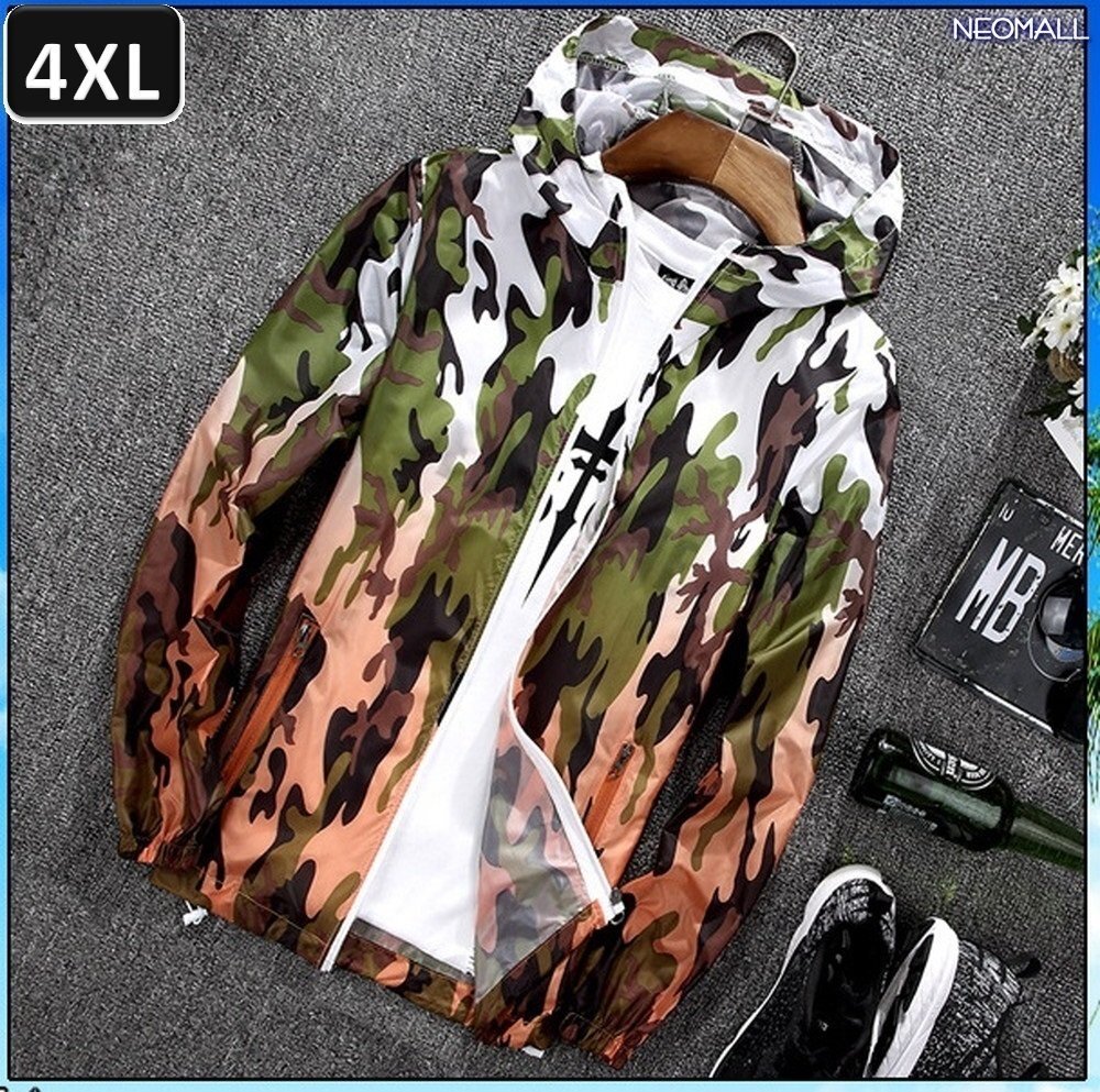 人気商品【372】 ウィンドブレーカー フード付き ブラウン 4XL メンズ ナイロン カモフラ 柄 アウトドア 防風 軽量 ジャケット拍卖