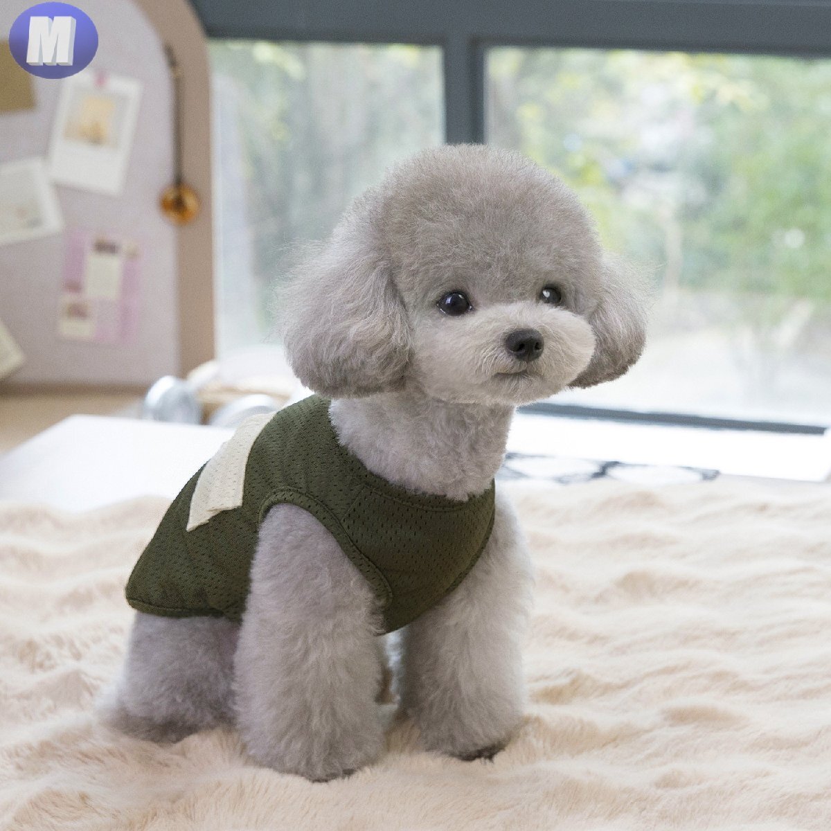 ドッグウェア 春夏 グリーン Mサイズ 犬服 小型犬 袖なし 通気性 柔らか 洋服 可愛い n992拍卖