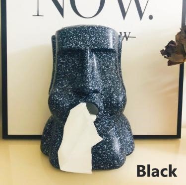 ティッシュケース モアイ 口からティッシュ ブラック モアイ像 オブジェ インテリア n930拍卖