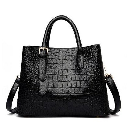 高品質 レザー調 クロコダイル柄 ハンドバッグ ショルダーバッグ ブラック レディース 女性 【n407】拍卖