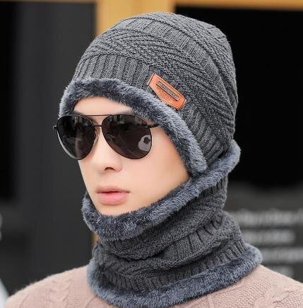 ニット帽+ネックウォーマー グレー 2点セット 裏起毛 メンズ レディース 男女兼用 防寒対策拍卖