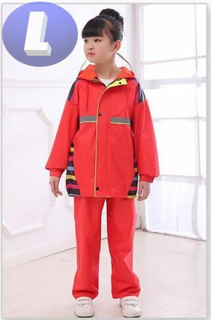 レインウェア 合羽 上下 レインコート キッズ 子供用 雨具 通学 レッド Lサイズ 143cm-153cm拍卖