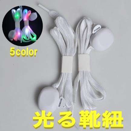 光る靴紐 靴ひも くつ紐 くつひも 5色 点滅 CR2032 電池交換可能 イベント 事故防止 夜間のランニングに!拍卖