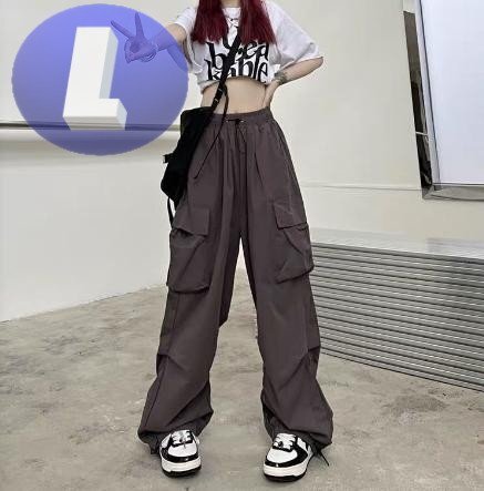 カーゴパンツ グレー レディース L ワイド ストリート ダンス アウトドア ウエストゴム拍卖