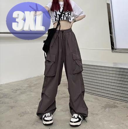 カーゴパンツ グレー レディース 3XL ワイド ストリート ダンス アウトドア ウエストゴム拍卖