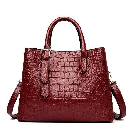 高品質 レザー調 クロコダイル柄 ハンドバッグ ショルダーバッグ レッド レディース 女性 【n407】拍卖