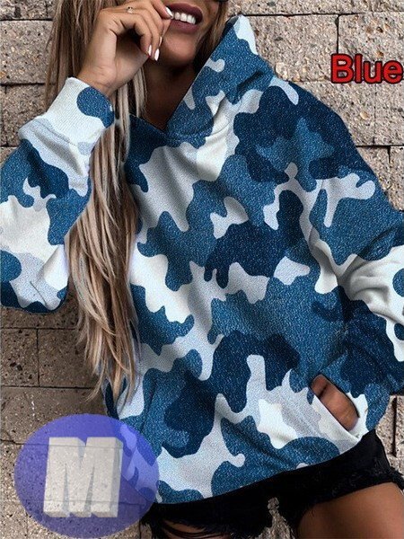 フード付き 迷彩 カモフラパーカー ブルー M トレーナー アウター 防寒 n712拍卖