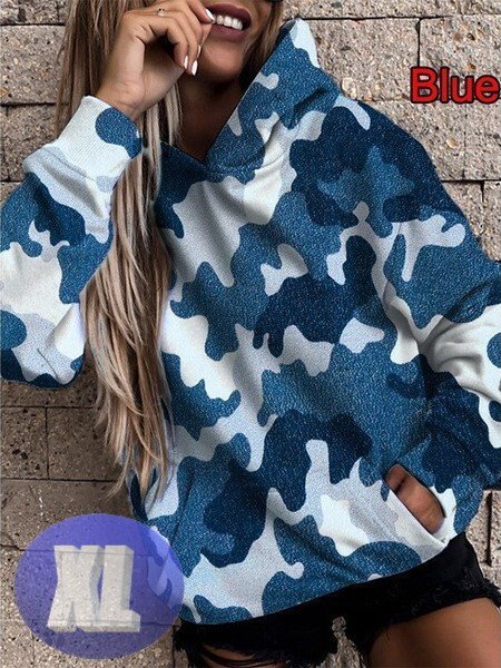 フード付き 迷彩 カモフラパーカー ブルー L トレーナー アウター 防寒 n714拍卖