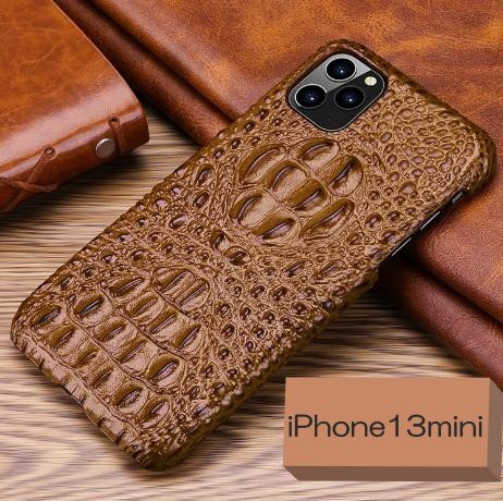 人気商品 ☆ アイホン クロコダイル 型押し レザー スマホケース ブラウンアイホンケース 携帯ケース カバー iPhone13mini 【414】拍卖