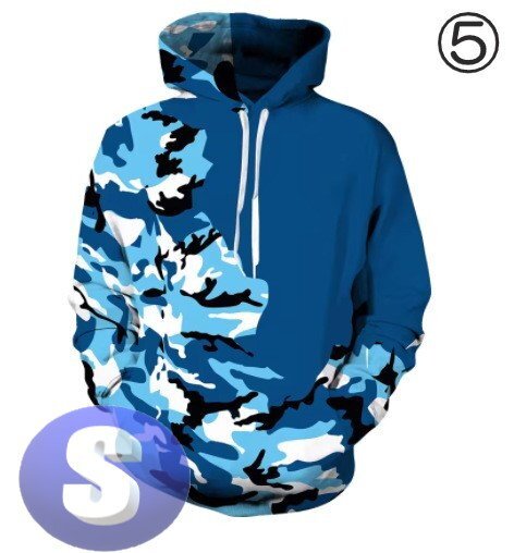 フード付き 迷彩パーカー カモフラ ブルー S トレーナー アウター 防寒 n721拍卖