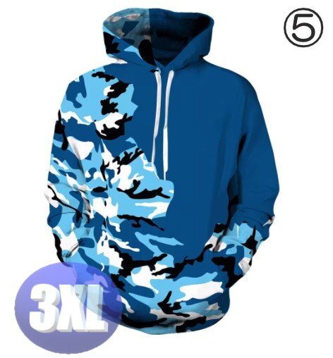 フード付き 迷彩パーカー カモフラ ブルー 3XL トレーナー アウター 防寒 n721拍卖
