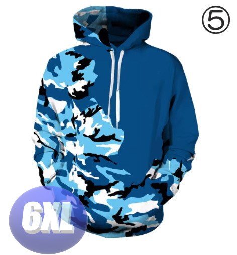 フード付き 迷彩パーカー カモフラ ブルー 6XL トレーナー アウター 防寒 n721拍卖