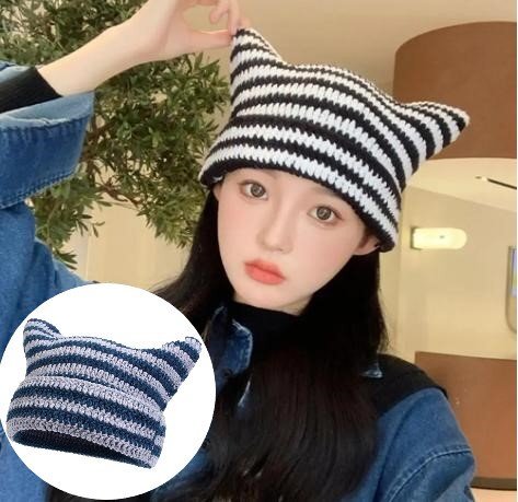 耳付き かわいい 猫の耳 ニット 帽子 秋 冬 春 暖かい 防寒 カラーNo.07拍卖