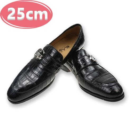 クロコダイルレザー ビジネスシューズ 最高級 ワニ革 クロコダイル 靴 メンズシューズ 革靴 ブラック 25.0cm 【n783】拍卖