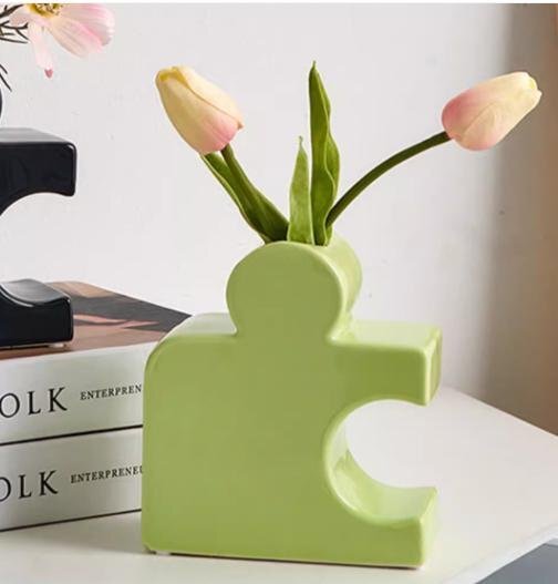 ジグソーパズル 花瓶 グリーン モダンな装飾 花瓶 花瓶 モダンアート花瓶 オブジェ インテリア 小物 n940拍卖