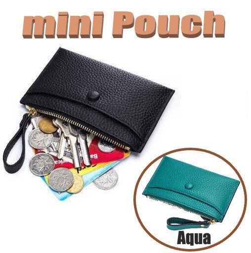 ミニポーチ 牛皮 アクア レザー 鍵入れ 小銭入れ シンプル レザーキーケース n527拍卖