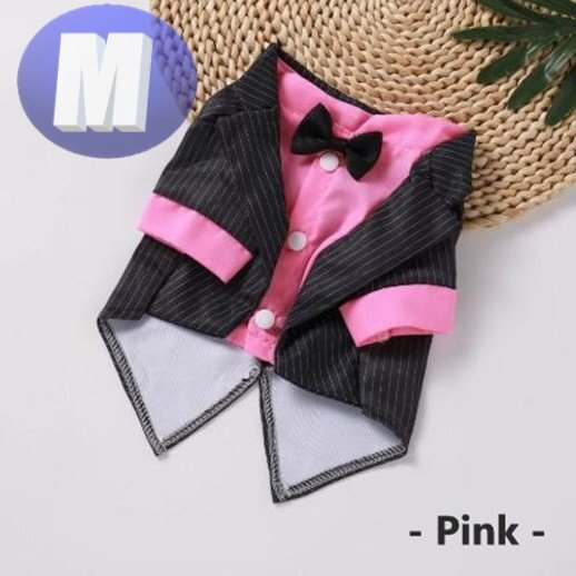 ドッグウェア タキシード ピンク Mサイズ 蝶ネクタイ ストライプ 犬服 小型犬 中型犬 柔らか 洋服 可愛い パーティー フォーマル拍卖