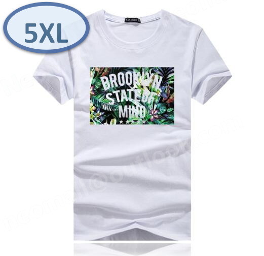 夏にピッタリ ☆ 丸首 半袖 Tシャツ【074】 ホワイト 5XLサイズ トップス シャツ シンプル イラスト プリント 春夏拍卖