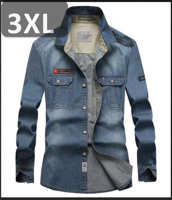 メンズ 長袖 デニム シャツ ブルーグレー 3XL 長袖 デニム シャツ 春秋【n184】拍卖