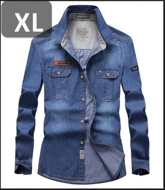 メンズ 長袖 デニム シャツ ブルー XL 長袖 デニム シャツ 春秋【n184】拍卖