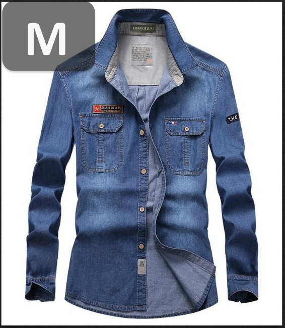 メンズ 長袖 デニム シャツ ブルー M 長袖 デニム シャツ 春秋【n184】拍卖