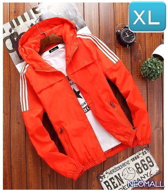 ☆ 【268】 ウィンドブレーカー フード付き オレンジ XL メンズ ナイロン カモフラ 柄 アウトドア 防風 軽量 ジャケット拍卖