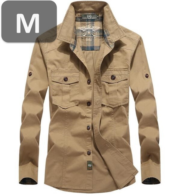 メンズ 長袖 シャツ カーキ M 長袖 シャツ 春秋【n182】拍卖