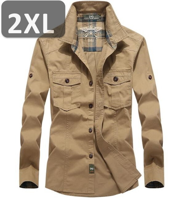 メンズ 長袖 シャツ カーキ 2XL 長袖 シャツ 春秋【n182】拍卖