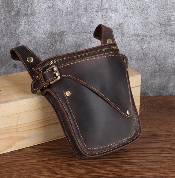 送料コミコミ☆ 2way ウェストポーチ 本革 ダークブラウン 牛革 ヒップバッグ ショルダーバッグ スマホ タバコ 【n226】拍卖