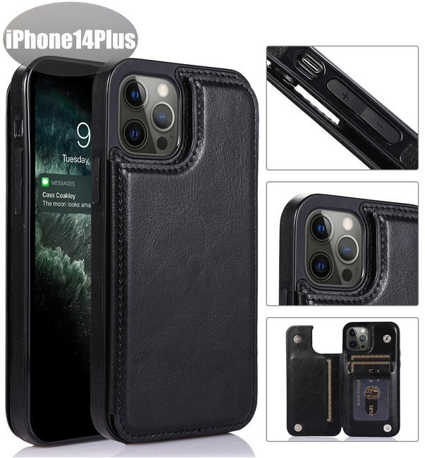 iPhone14Plus ケース PUレザー おしゃれ スマホケース スマホカバー ブラック 耐衝撃 衝撃吸収【n275】拍卖