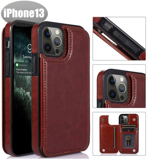 iPhone13 ケース PUレザー おしゃれ スマホケース スマホカバー ブラウン 耐衝撃 衝撃吸収【n275】拍卖