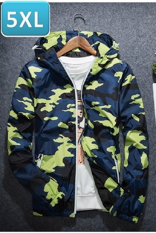 ☆ 【175】 迷彩 ウィンドブレーカー フード付き イエロー 5XL メンズ ナイロン カモフラ 柄 アウトドア 防風 軽量 ジャケット拍卖