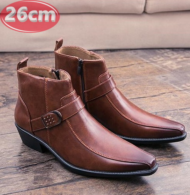 メンズ PUレザー ブーツ シューズ ブラウン 26.0㎝ 革靴 靴 カジュアル 屈曲性 通勤 軽量 インポート品【n148】拍卖