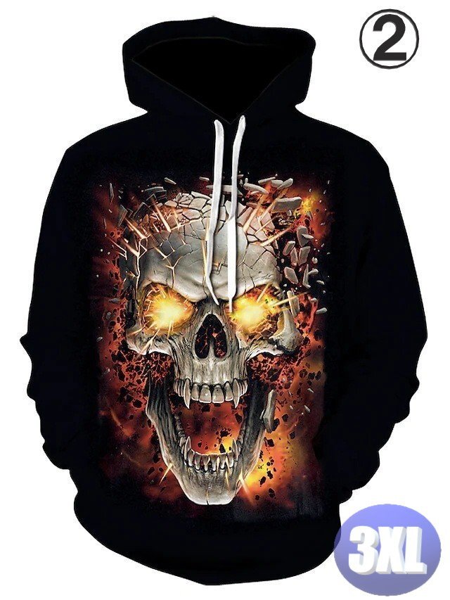 フード付き ドクロパーカー カラー2 3XL トレーナー アウター 防寒 n718拍卖