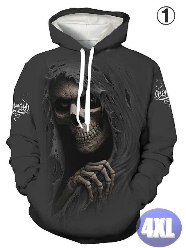 フード付き ドクロパーカー カラー1 4XL トレーナー アウター 防寒 n718拍卖