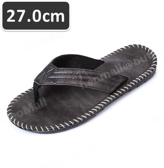 1スタ メンズ PUレザー ビーチサンダル ブラック 27.0cm ☆076 リゾ-トサンダル拍卖