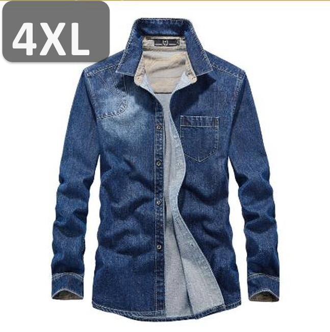 メンズ 長袖 デニム シャツ ブルー 4XL 長袖 デニム シャツ 春秋【n187】拍卖