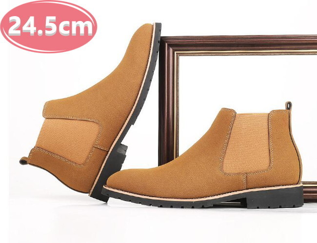 サイドゴア メンズ ビジネス PUレザー シューズ ライトブラウン 24.5㎝ 革靴 靴 カジュアル 屈曲性 通勤 軽量 インポート品【n155】拍卖