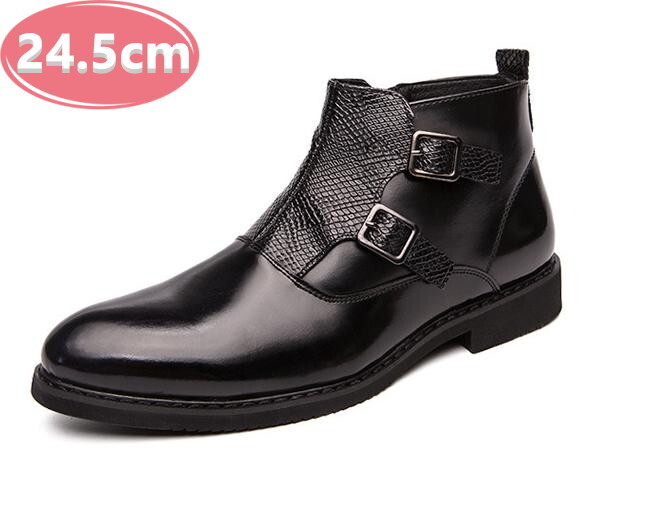 サイドジッパー付き メンズ ビジネス レザー シューズ ブラック 24.5㎝ 革靴 靴 カジュアル 屈曲性 通勤 軽量 インポート品【n151】拍卖